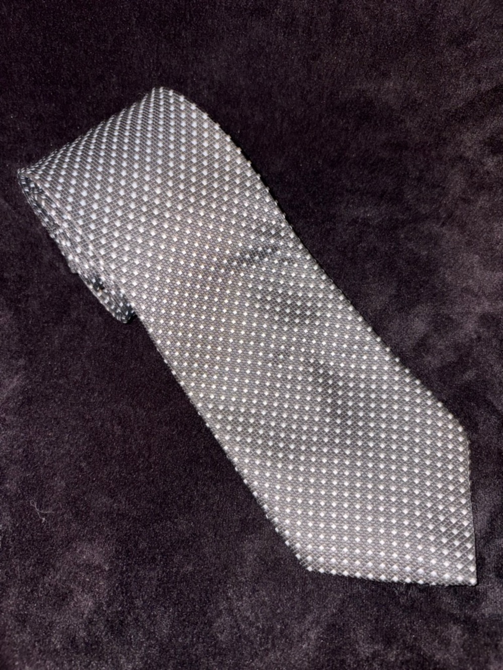Giorgio Armani Mens Woven Geometric Grid Necktie OS Grey Silver Silk Italian EUC